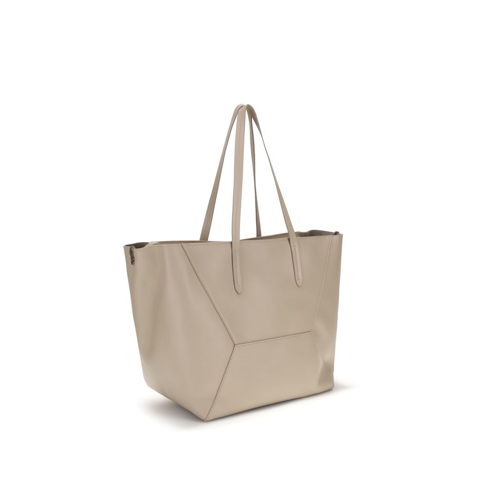 Brunello Cucinelli Hammered Tote – Beige Leather Bag