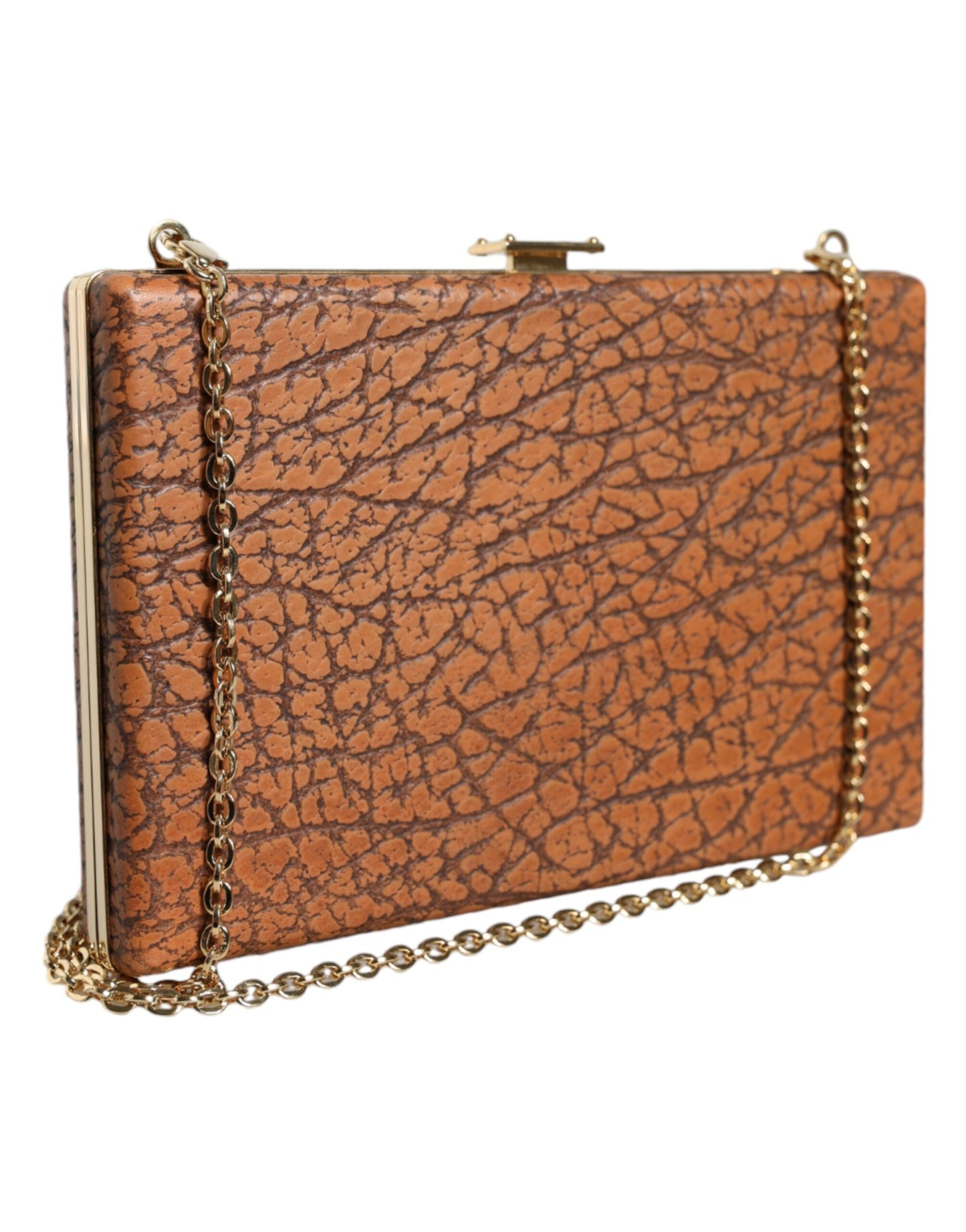 Dolce & Gabbana Box Clutch – Cognac Leather Bag