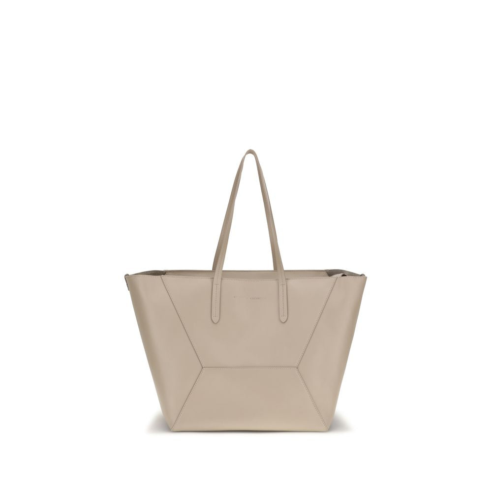 Brunello Cucinelli Hammered Tote – Beige Leather Bag