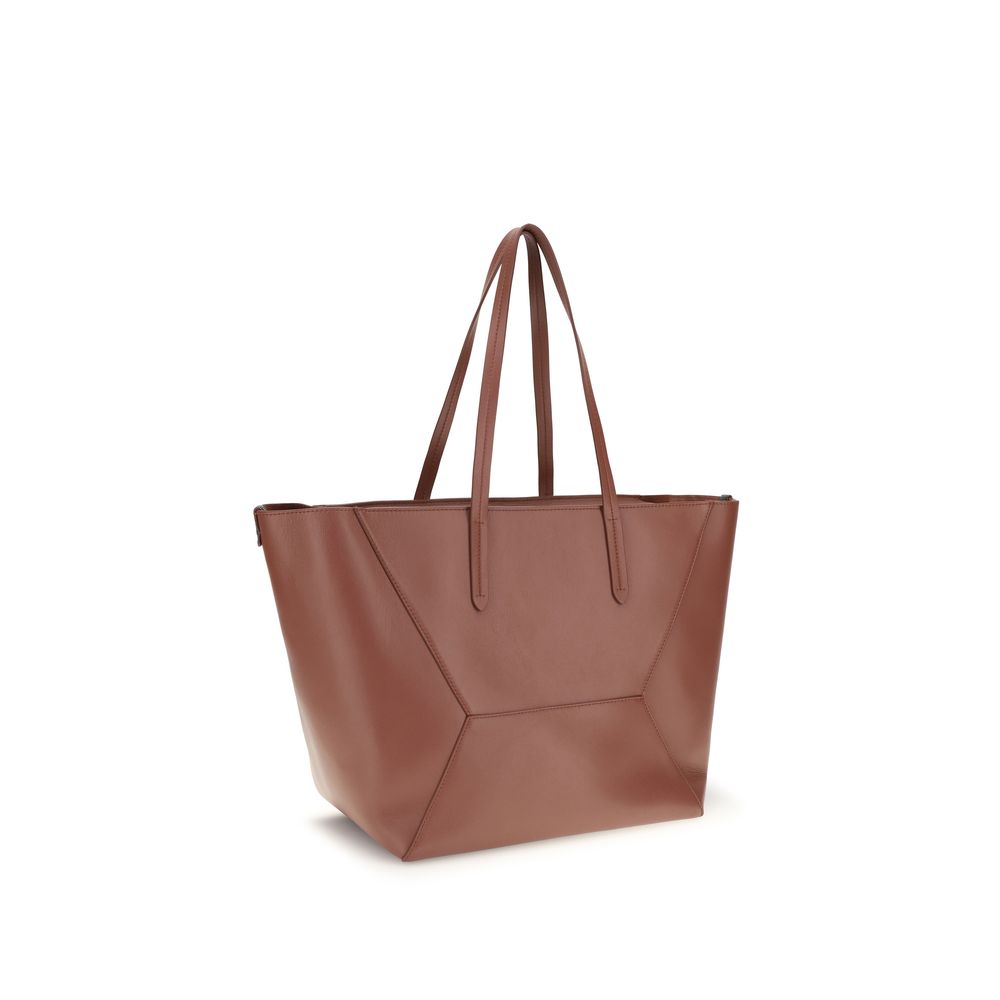 Brunello Cucinelli Hammered Tote – Cognac Leather Bag